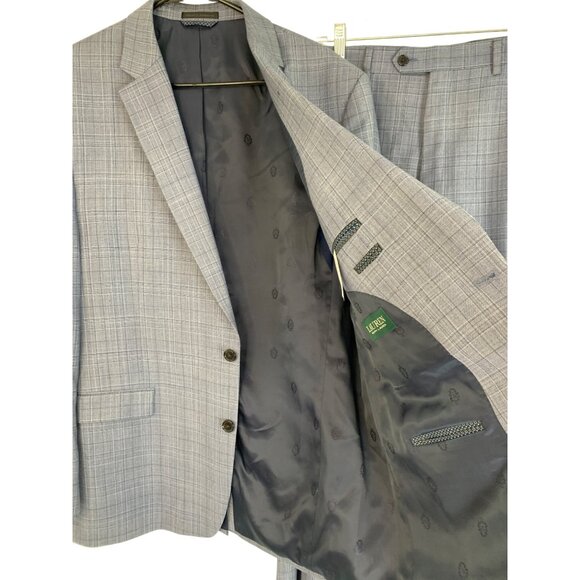 Lauren Ralph Lauren Mens Suit 2-Piece Blue Gray Plaid 46L - Picture 6 of 11